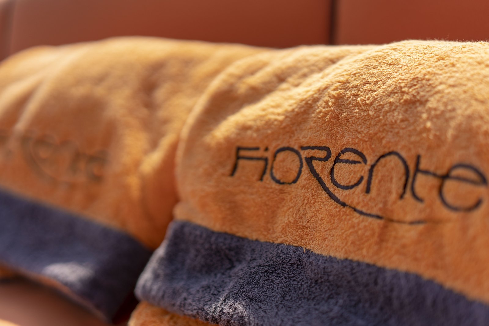 Fiorente's bow sunpad from above — tender moored alongside, Côte d'Azur coastline beyond